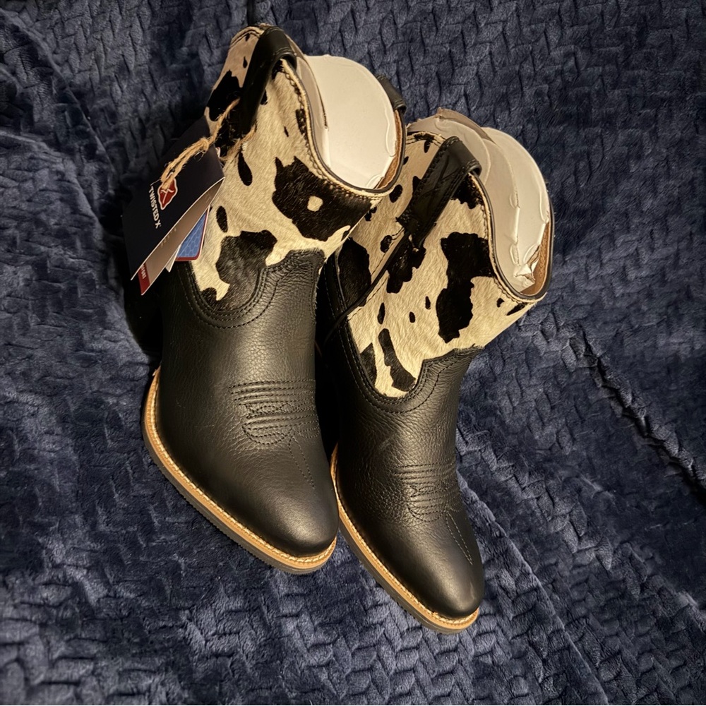 Twisted X Black and Cream Cowhide Ankle Boots